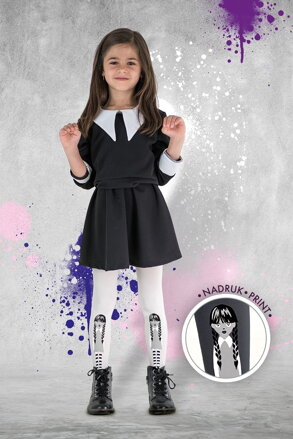 Dievčenské vzorované pančuchové nohavice s potlačou BLACK DR2330 Knittex